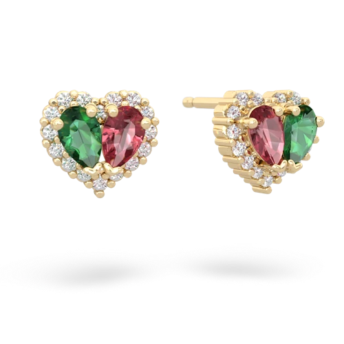 lab emerald-tourmaline halo-heart earrings