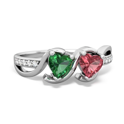 lab emerald-tourmaline double heart ring