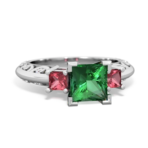 lab emerald-tourmaline engagement ring