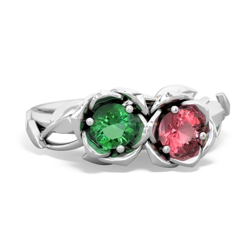 lab emerald-tourmaline roses ring