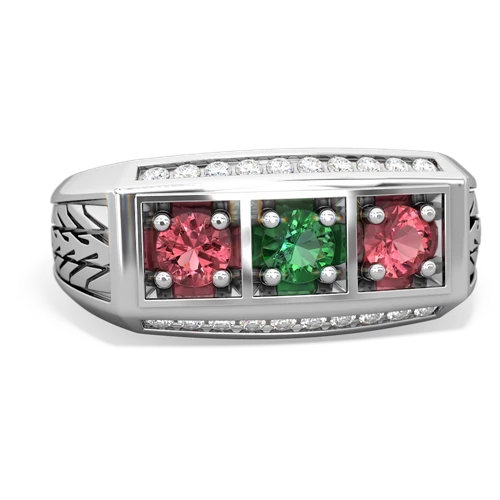 lab emerald-tourmaline three stone ring