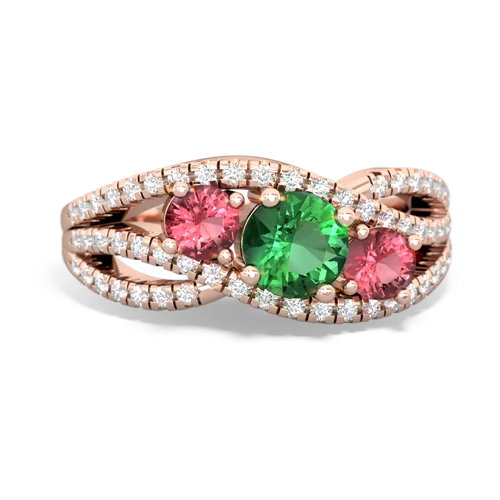 lab emerald-tourmaline three stone pave ring