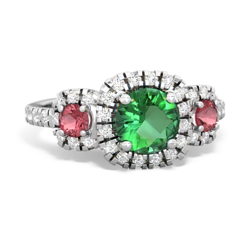 lab emerald-tourmaline three stone regal ring