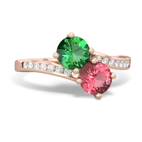 lab emerald-tourmaline two stone channel ring