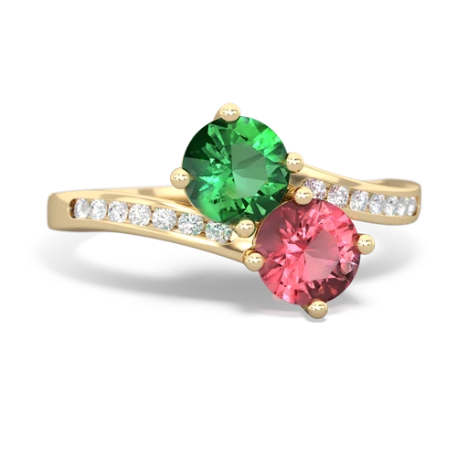 lab emerald-tourmaline two stone channel ring