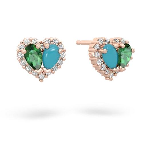 lab emerald-turquoise halo-heart earrings