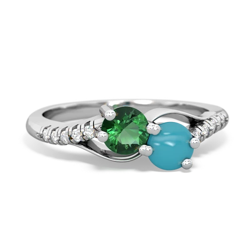 lab emerald-turquoise two stone infinity ring