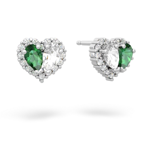 lab emerald-white topaz halo-heart earrings