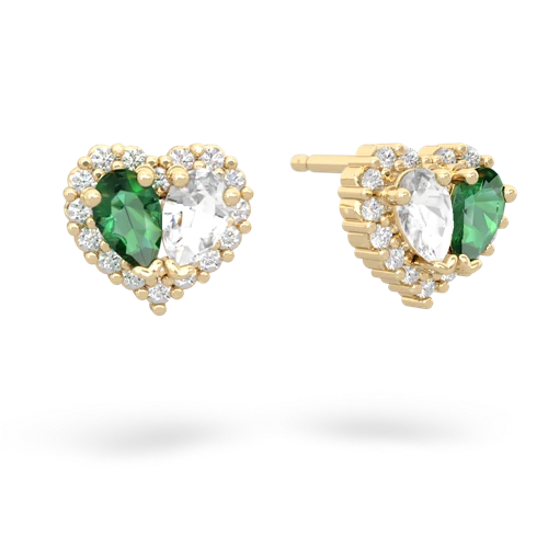 lab emerald-white topaz halo-heart earrings