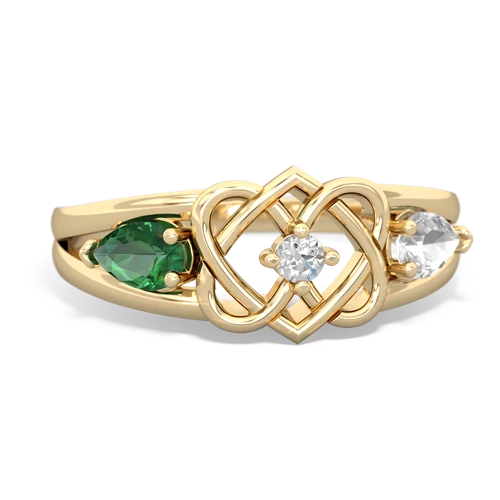 lab emerald-white topaz double heart ring