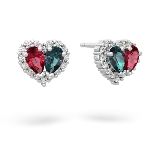 lab ruby-alexandrite halo-heart earrings