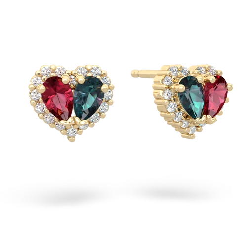 lab ruby-alexandrite halo-heart earrings