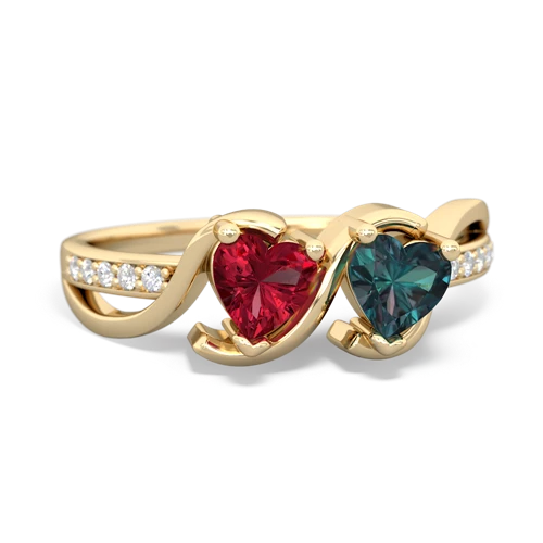 lab ruby-alexandrite double heart ring