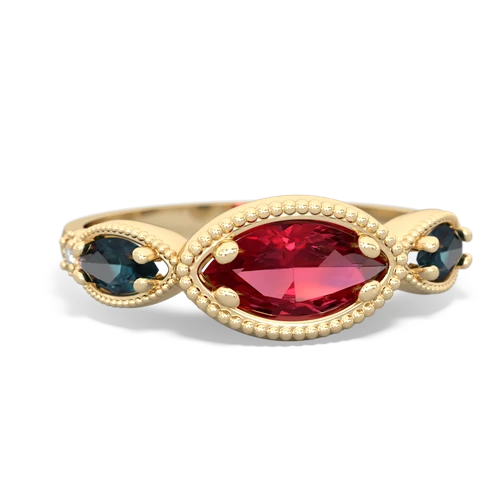 lab ruby-alexandrite milgrain marquise ring