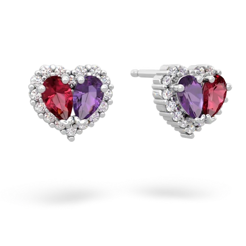 lab ruby-amethyst halo-heart earrings