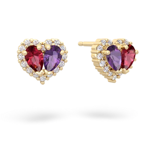 lab ruby-amethyst halo-heart earrings