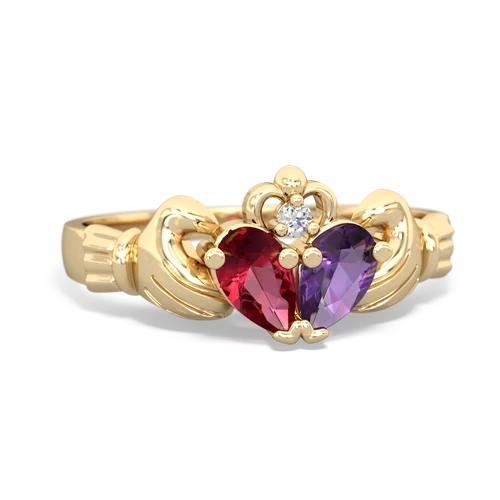 lab ruby-amethyst claddagh ring