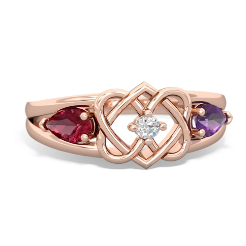 lab ruby-amethyst double heart ring