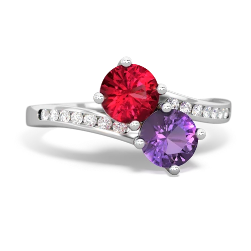 lab ruby-amethyst two stone channel ring