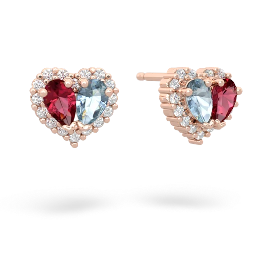lab ruby-aquamarine halo-heart earrings