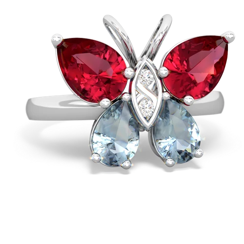 lab ruby-aquamarine butterfly ring