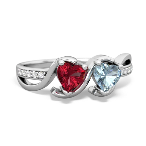 lab ruby-aquamarine double heart ring