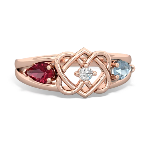 lab ruby-aquamarine double heart ring