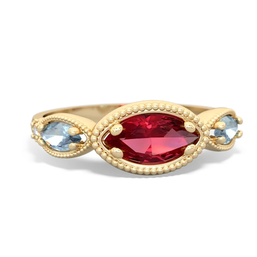 lab ruby-aquamarine milgrain marquise ring