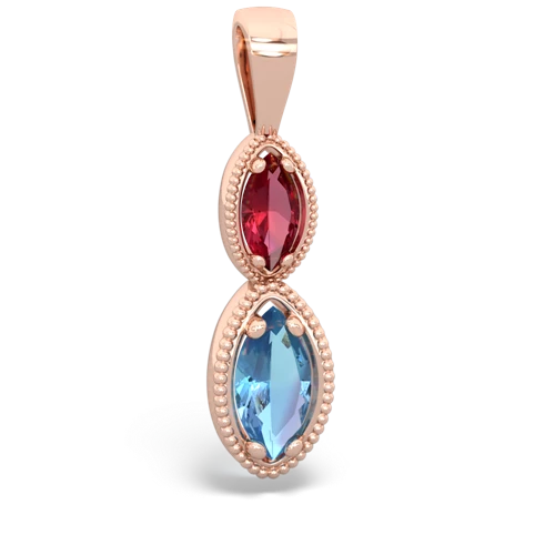 lab ruby-blue topaz antique milgrain pendant