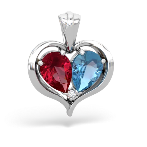 lab ruby-blue topaz half heart whole pendant