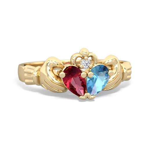 lab ruby-blue topaz claddagh ring