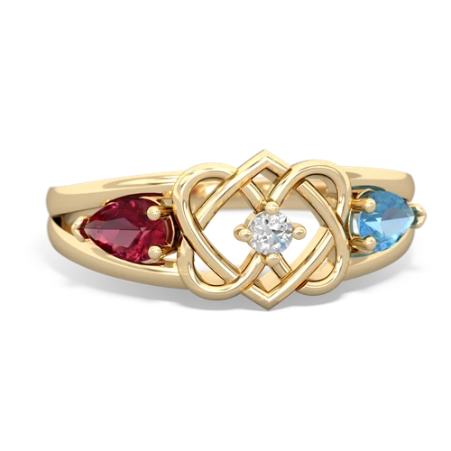 lab ruby-blue topaz double heart ring