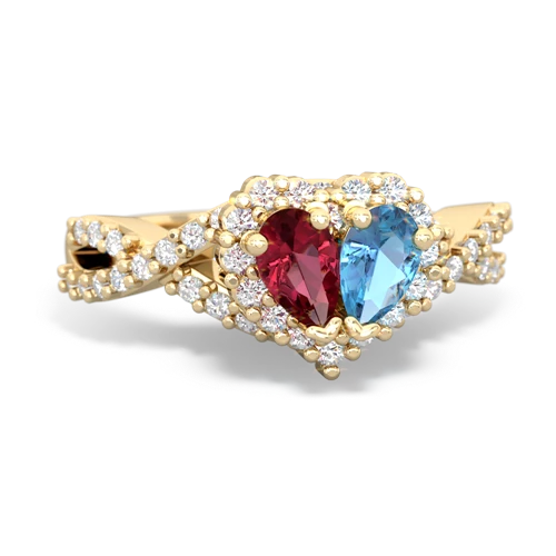 lab ruby-blue topaz engagement ring