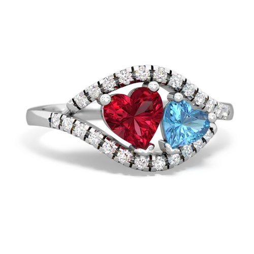 lab ruby-blue topaz mother child ring