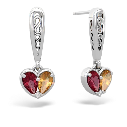 lab ruby-citrine filligree earrings