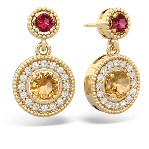 lab ruby-citrine halo earrings