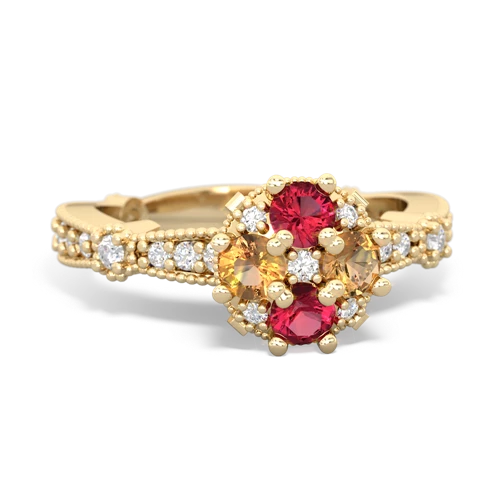 lab ruby-citrine art deco engagement ring