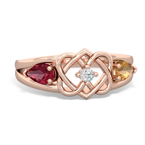 lab ruby-citrine double heart ring