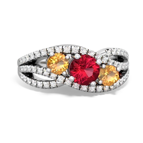 lab ruby-citrine three stone pave ring