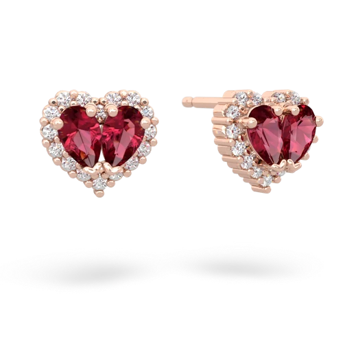 lab ruby halo-heart earrings