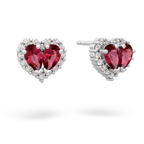 lab ruby halo-heart earrings