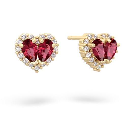 lab ruby halo-heart earrings