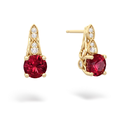 lab ruby halo drop earrings