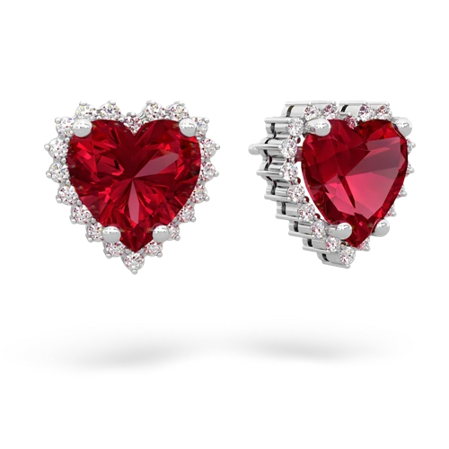 Alexandrite Sparkling Halo Heart earrings - 14K White Gold