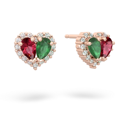 lab ruby-emerald halo-heart earrings