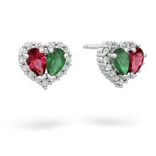 lab ruby-emerald halo-heart earrings