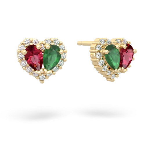 lab ruby-emerald halo-heart earrings