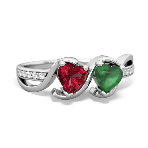 lab ruby-emerald double heart ring