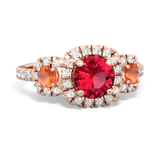 lab ruby-fire opal three stone regal ring