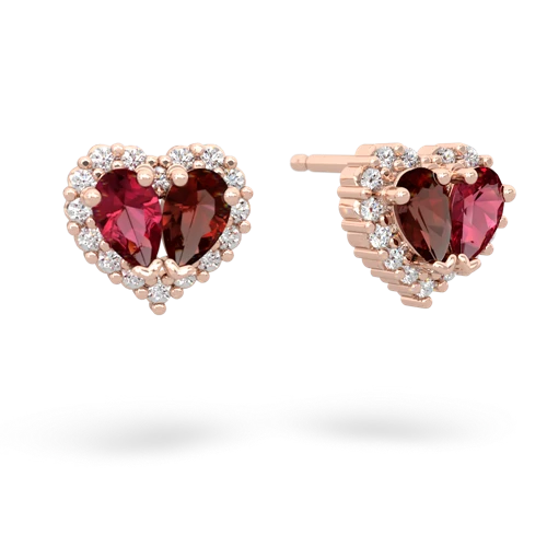 lab ruby-garnet halo-heart earrings